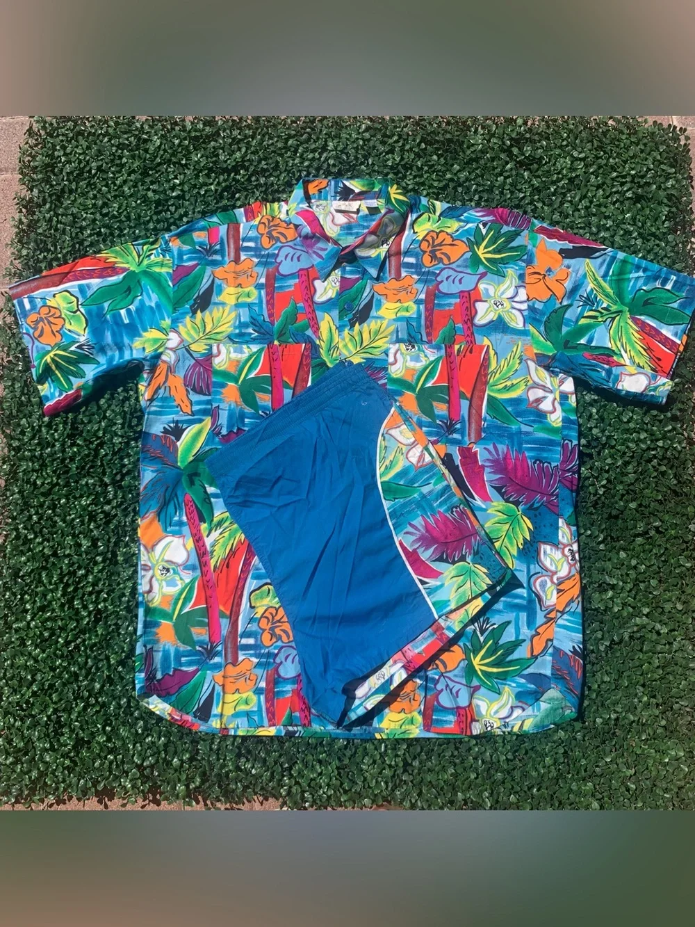 Amazing vintage GOTTEX tropical shirt & swim trunks set — needs elastic repair